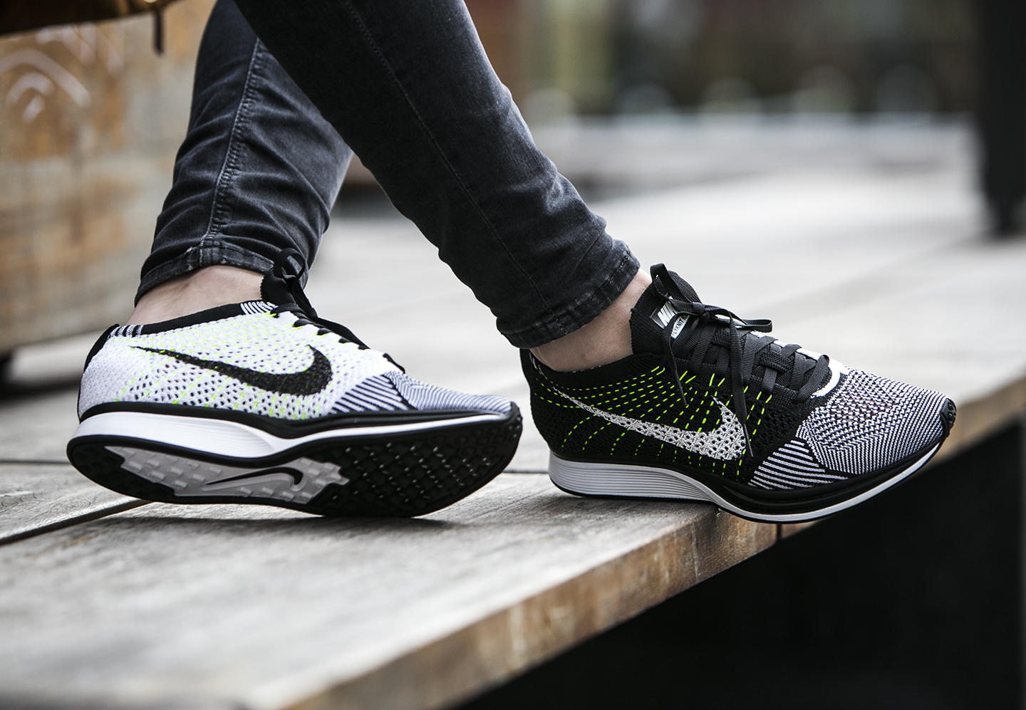 flyknit racer black and white