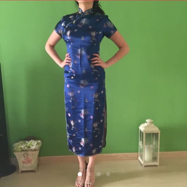 Blue Cheongsam, Women's Fashion, Dresses & Sets, Jumpsuits on Carousell