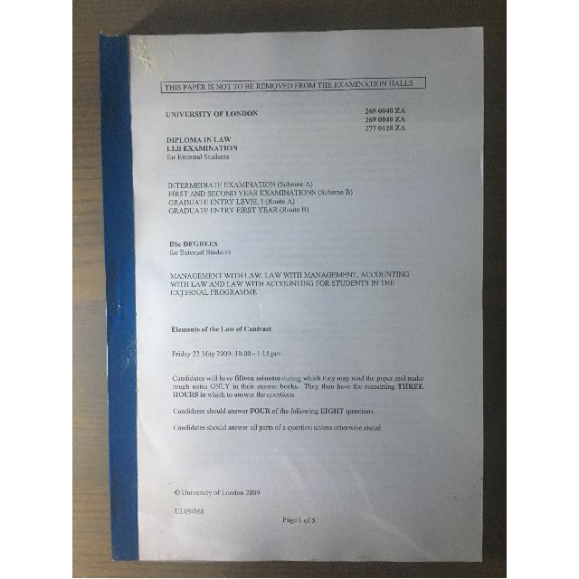 Contract Law - UOL Past Year Papers & Examiners' Report (2009-2015 ...
