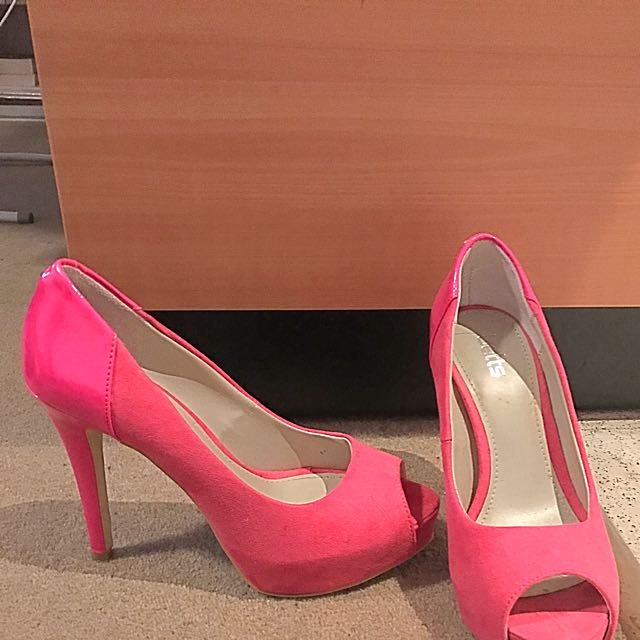 pink open toe pumps