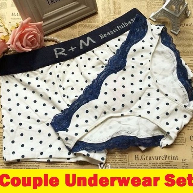Couple Underwear Set [Comfy Pure Cotton] Polka Dots, Men's Fashion