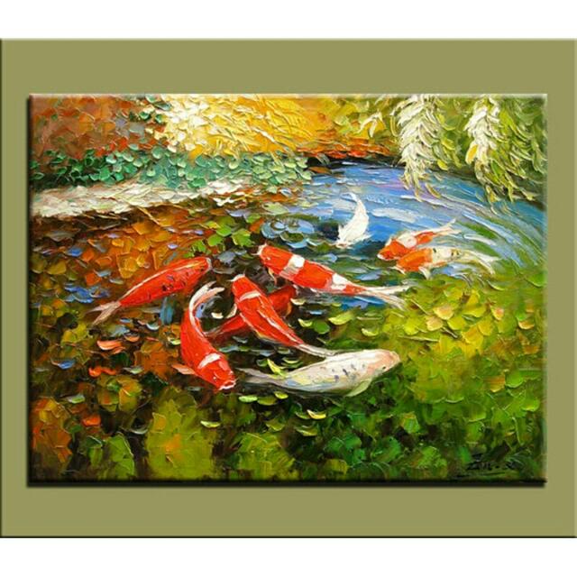 Koi Fish Handpainted Canvas Oil Painting Design Craft Art