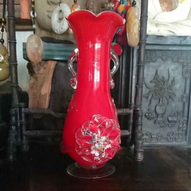 Vintage Red Glass Vase Vintage Collectibles On Carousell
