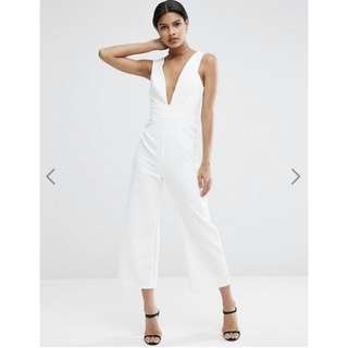 ASOS Structured Plunge Jumpsuit With Culotte Leg In Ivory | Size 8