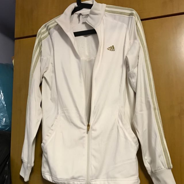 white and gold adidas track jacket