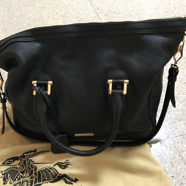 burberry black leather tote bag
