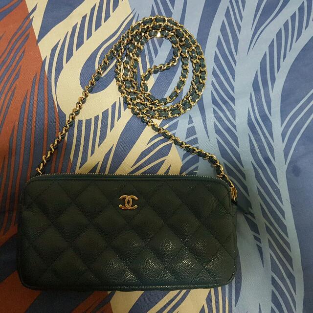Chanel Navy Blue Caviar Double Zip Woc, Luxury, Bags & Wallets On Carousell