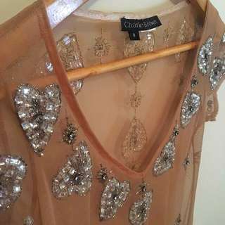 Charlie Brown Nude Beige Diamanté Top