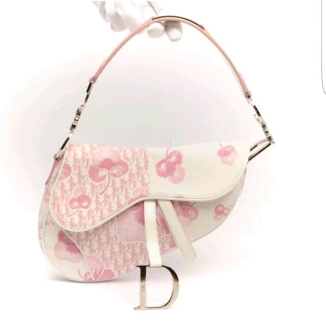 Christian Dior saddle bag with saddle pouch White × Pink Blossom Canvas  used
