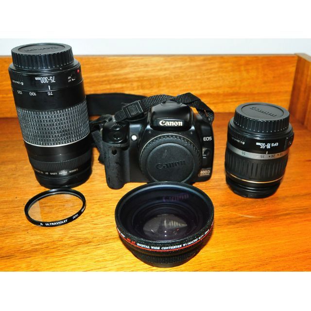 canon eos 400d dslr camera 75 300mm lens 18 55mm lens digital wide converter ultraviolet lens filter