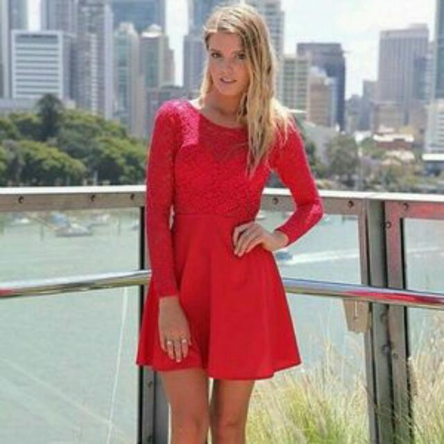 h&m red dress lace