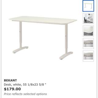 Ikea White Desk With Silver Legs. Adjustable.