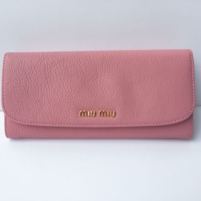 MIU MIU Pink Madras Leather Long Snap Wallet 100% AUTH+BRAND NEW ...