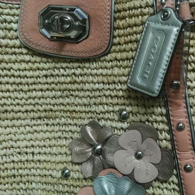 Authentic Coach Natalie Floral Embellishments Straw Tote Limited