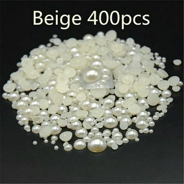 Mixed Size 400pcs Pack Beige Imitation Pearls Half Round Flatback