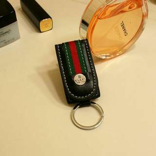 Gucci限量鑰匙圈 專櫃贈品 經典紅綠條紋帆布/汽車鑰匙圈