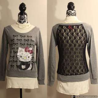 Hello Kitty Grey & Black Full Lace Back Sweater Hello Kitty Grey & Black Full Lace Back Sweater