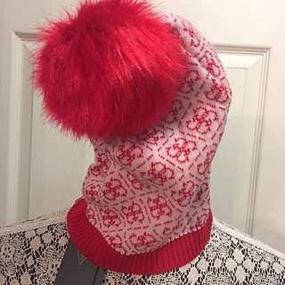 Guess Red Toque With Pom-Poms