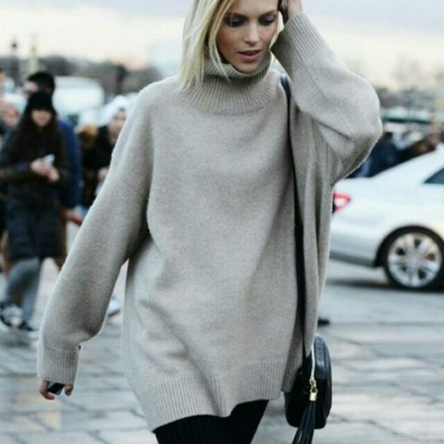 oversized gray turtleneck sweater