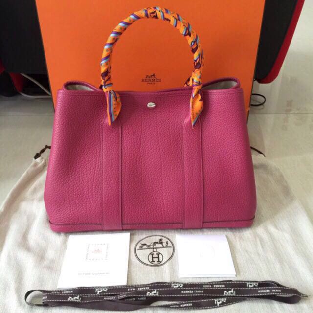 With Receipt! HERMES Garden Party 36, Clemence Leather in Tosca color