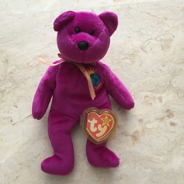 Ty Millenium Bear From 2000 - Spelt Wrongly (Category: Plushies & Soft Toys) located in Singapore. Submitted by idees (Listing ID 88371921, Image 1). Description: As pictured. This bear was from a misprint run from Ty - millenium spelt with a missing 'n'. Item will be mailed to winning buyer. Payment by bank transfer..