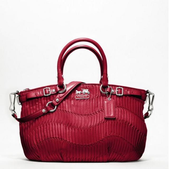 Coach Madison Gathered Leather Sophia Satchel Handbag Red