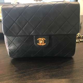 Vintage Chanel 8" Flap Black Quilted Leather Shoulder Mini Bag