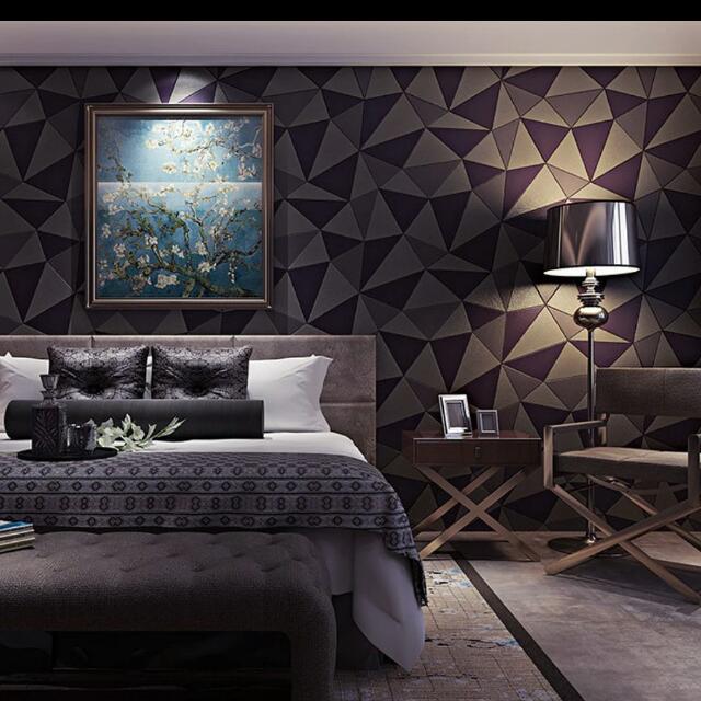 Geometric Triangle Leather Like High Quality Wallpaper For Bed