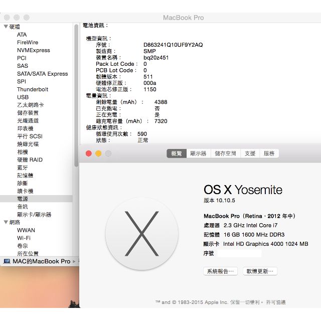 Macbook Pro Retina 15吋i7 2.3G 16G記憶體256G 1G獨顯視網膜螢幕如新