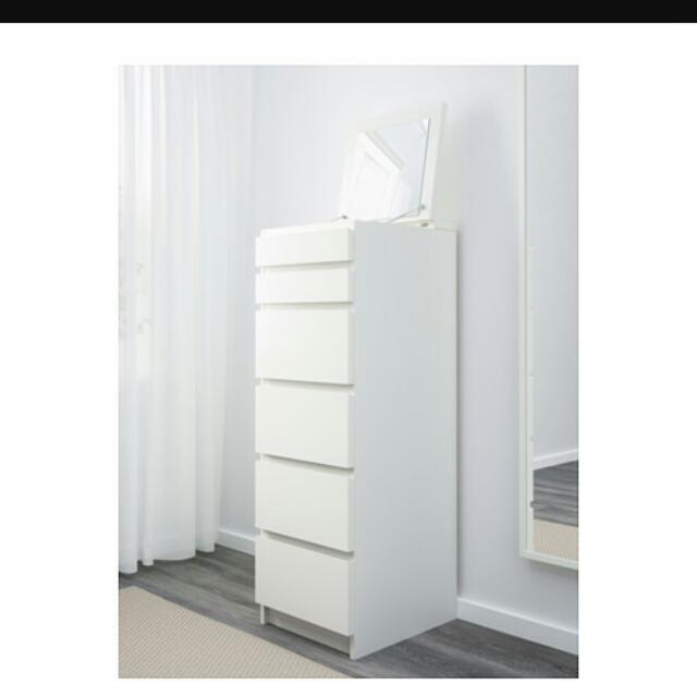 Malm Ikea Chest Of 6 Drawers Built In Mirror Furniture Shelves