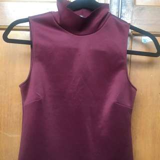 zara turtle neck tank top maroon