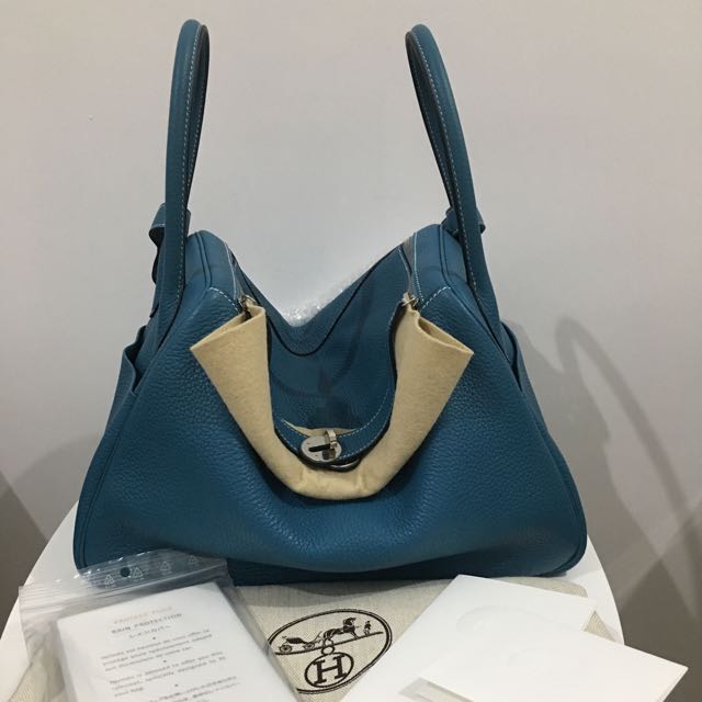 Hermes Lindy 34 Blue Jean Clemence Bag