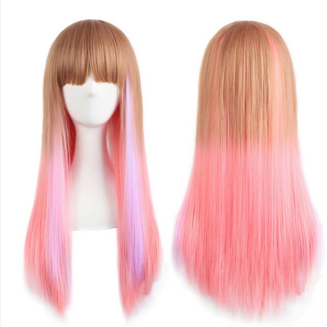 Po Korean Ombre Gradient Pink Brown Blonde Straight Wig