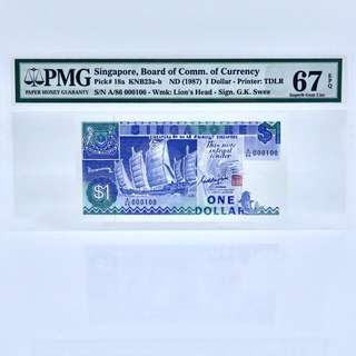 LOW SERIAL NUMBER 100 $1 SHIP SERIES PMG 67 SUPERB GEM UNC