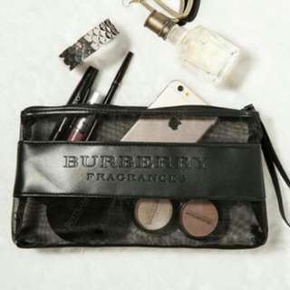 burberry專櫃贈品黑色皮質網紗化妝包手拿包手機包收納包漱口包