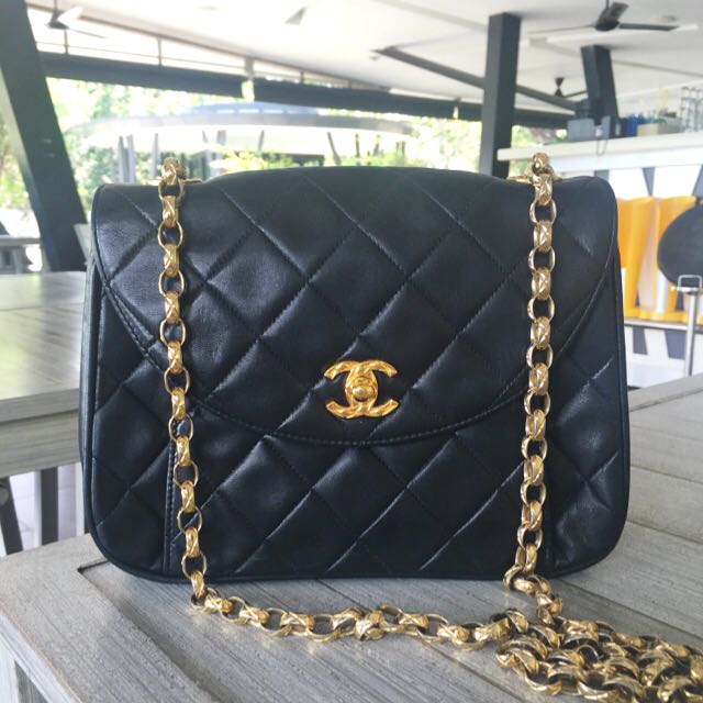 Authentic Chanel Lambskin Bijoux Chain Vintage Quilted Flap Bag With  Encrusted 24k CC Logo