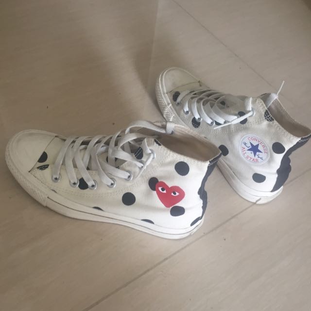 Comme des Garcons Play X Converse Polka Dot White High Chuck Taylor Shoes Women s Fashion Footwear Sneakers on Carousell