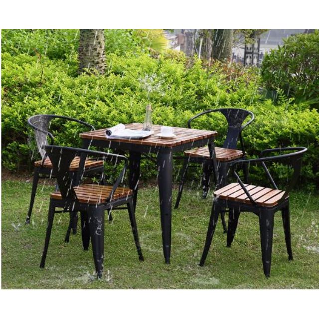 Ready Stock Nordic Style Dining Set Solid Pine Wood Outdoor