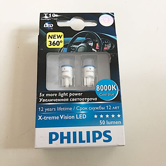 Philips T10 LED X-treme Vision LED 8000K Cool Blue, Car Accessories on  Carousell