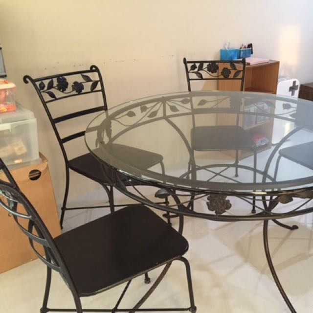 Round Glass Top With Black Wrought Iron Legs Furniture Tables Chairs On Carousell