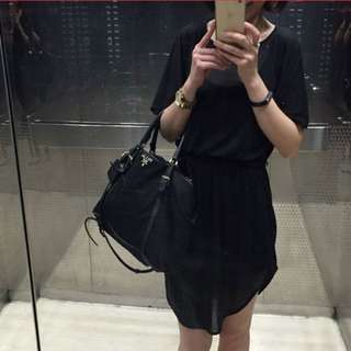 H&M短袖綁帶黑洋裝