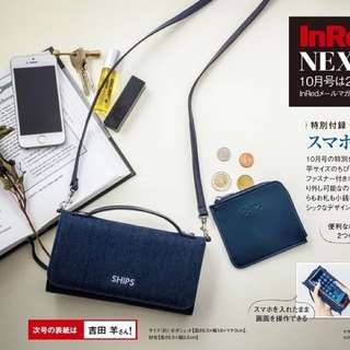◆Belle Shop◆日本雜誌附錄 In Red 10月號 Ships 牛仔斜背小包組合 零錢包 手機斜背包 深藍