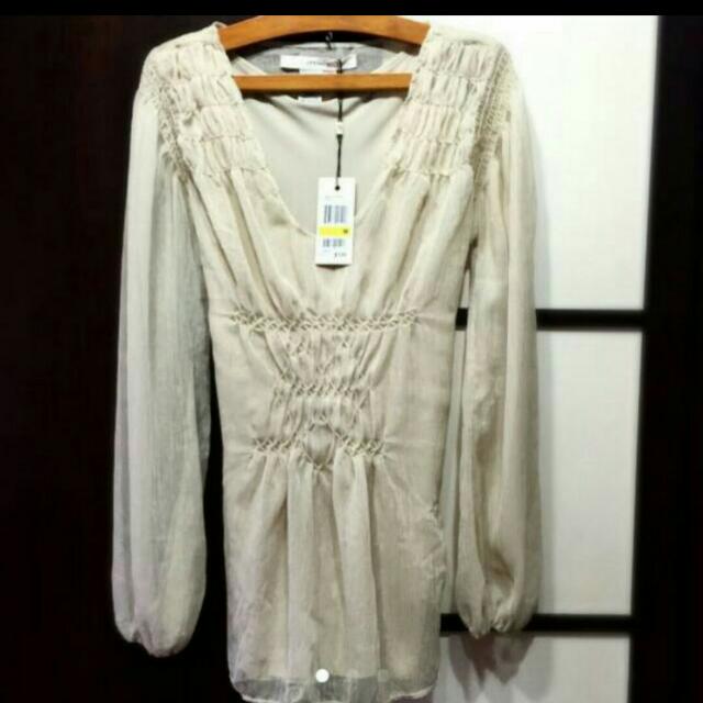 Brand New Studio M Max Studio Ivory Chiffon Tunic Top M Size