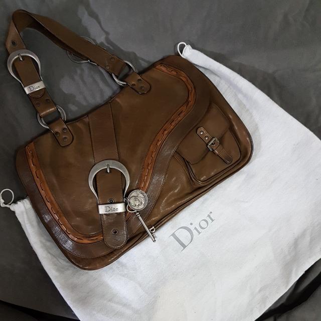 Preloved Authentic Christian Dior Olive Green Distressed Leather Gaucho Tote Bag Luxury Bags Wallets On Carousell