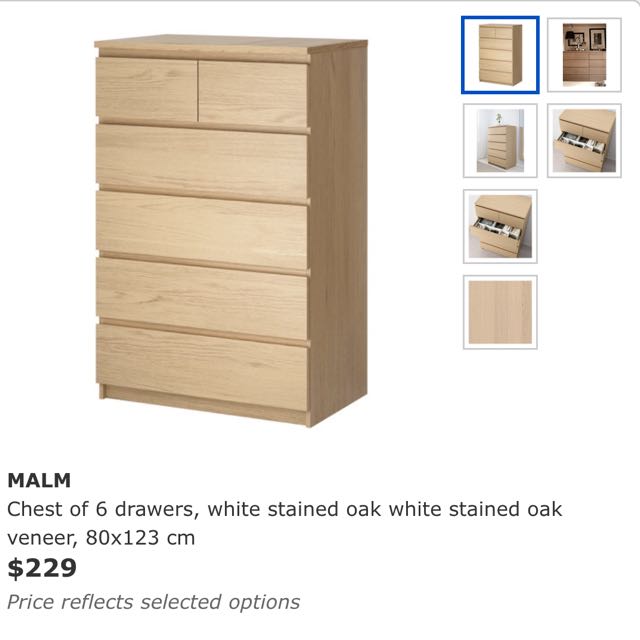 Ikea Malm Chest Of 6 Drawers Oak Veneer 80x123 Cm Furniture