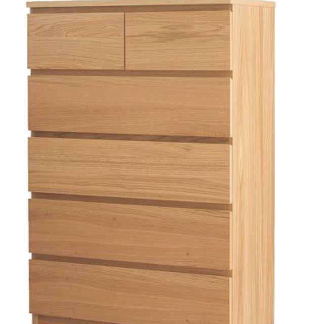 Ikea Malm Chest Of 6 Drawers Oak Veneer 80x123 Cm Furniture