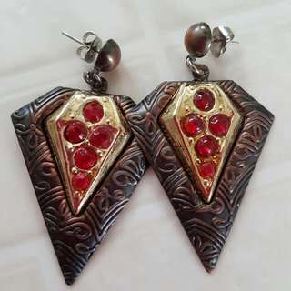 Rustic Bohemian Style Bronze Aztec Earrings
