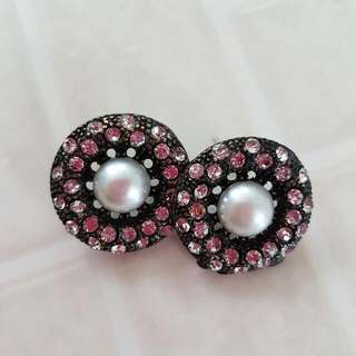Oversized Fashion Earrings With Pearl And Rhinestone Detailing
