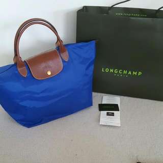 New Genuine Longchamp Blue Le Pliage Tote M