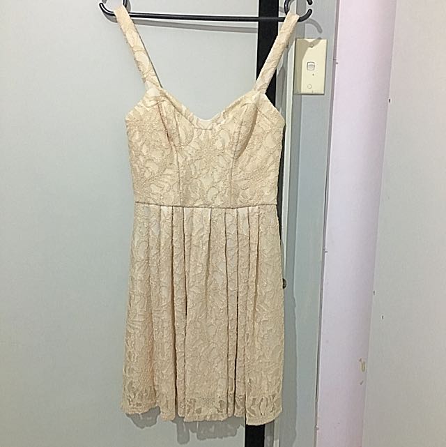 Forever New White Cream Dress With Gold Embellishments Women S